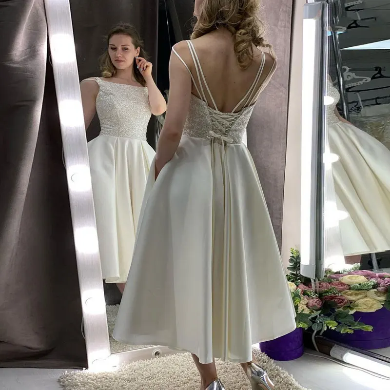 Nieuwe Stijl Trouwjurken Sexy Backless Свадебное Платье Robe De Soiree De Mariage Bruid Toga Vestido De Noiva Thee Lengte