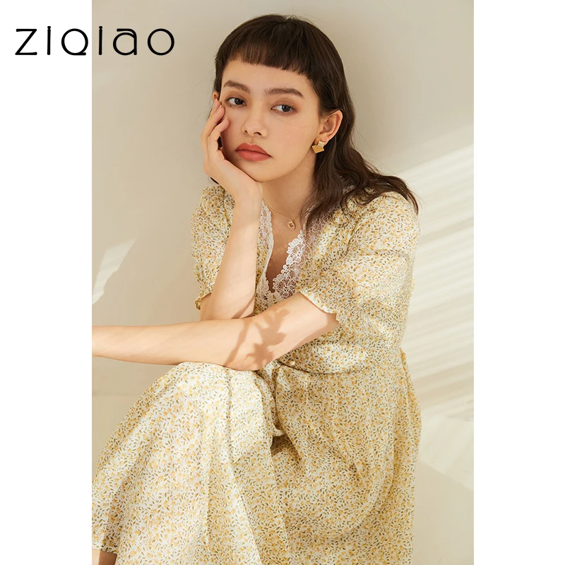 Ziqiao-女性のためのカジュアルな日本のドレス,女性のための花柄の服,ハイウエスト,エレガント,壊れた,小さなスリム,夏,新しいコレクション2021