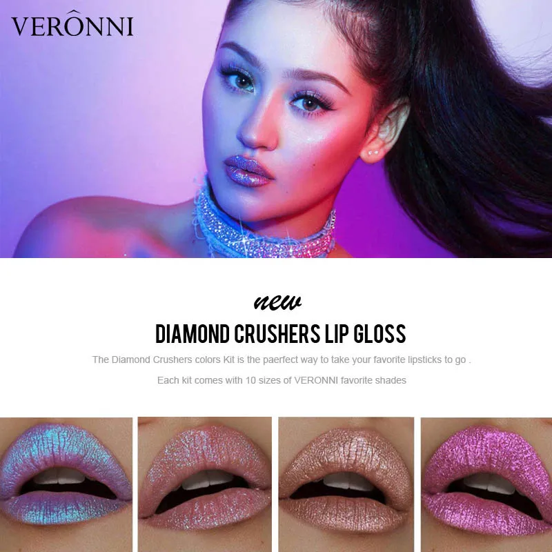 VERONNI Shimmer Glitter Metalic Lip Gloss Waterproof Makeup Long Lasting Liquid Lipstick clear lip gloss