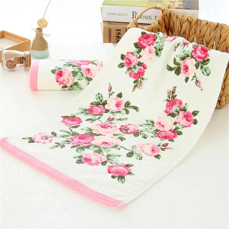 Soft Flower Face Towel, 100% Cotton, Floral Printed, Terry Cloth, Home, Hair, Hand, Towels Bathroom, Absorbent, 34x74cm, 1Pc