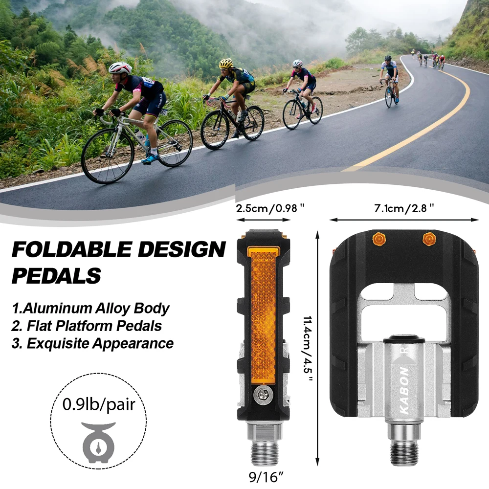 KABON Bicycle Foldable Pedals Anti-Skid Universal Aluminium Pedals 9/16 Foldable Pedal for Mountain Bike Folding Bike Road Bike