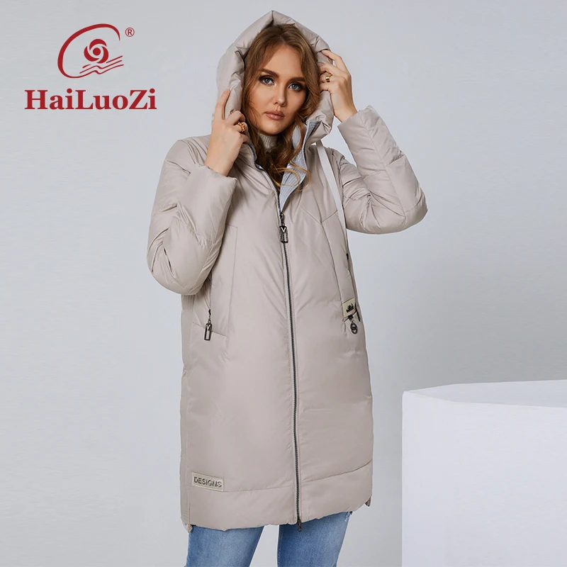 HaiLuoZi 2022 Women\'s Winter Jacket Mid-long L-6XL Thick Women Coat Fashion Hood Windproof Elegant Female Zipper Parkas 6017