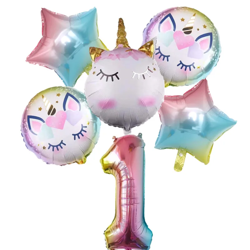 

6pcs new unicorn digital aluminum balloon set wedding supplies, children's toys, birthday party, baby shower, gender reveal