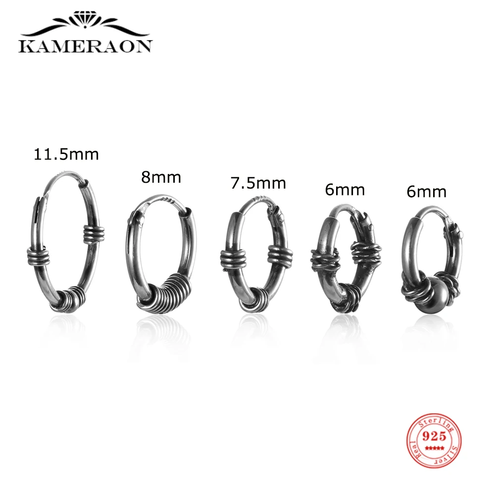 2021 New Retro Small Hoop Earrings Silver 925 100% Black Color Fine Jewelry for Women Men Punk Style Accessories Birthday Gifts