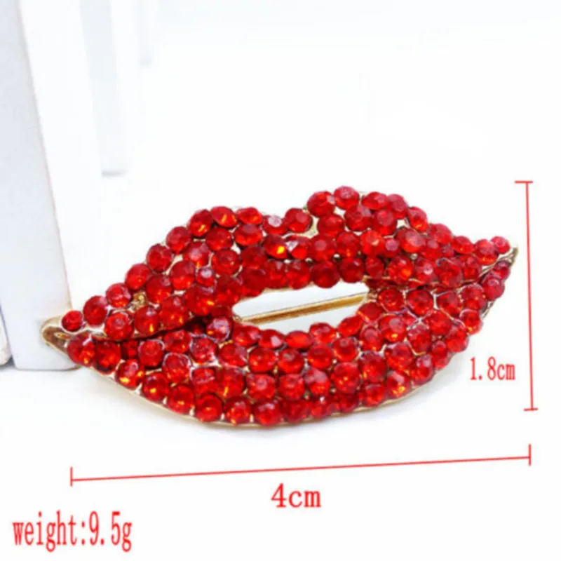 Red Rhinestone Lips Brooches For Women Fashion Sexy Mouth Brooch Pin Shining Fashion Jewelry Gift