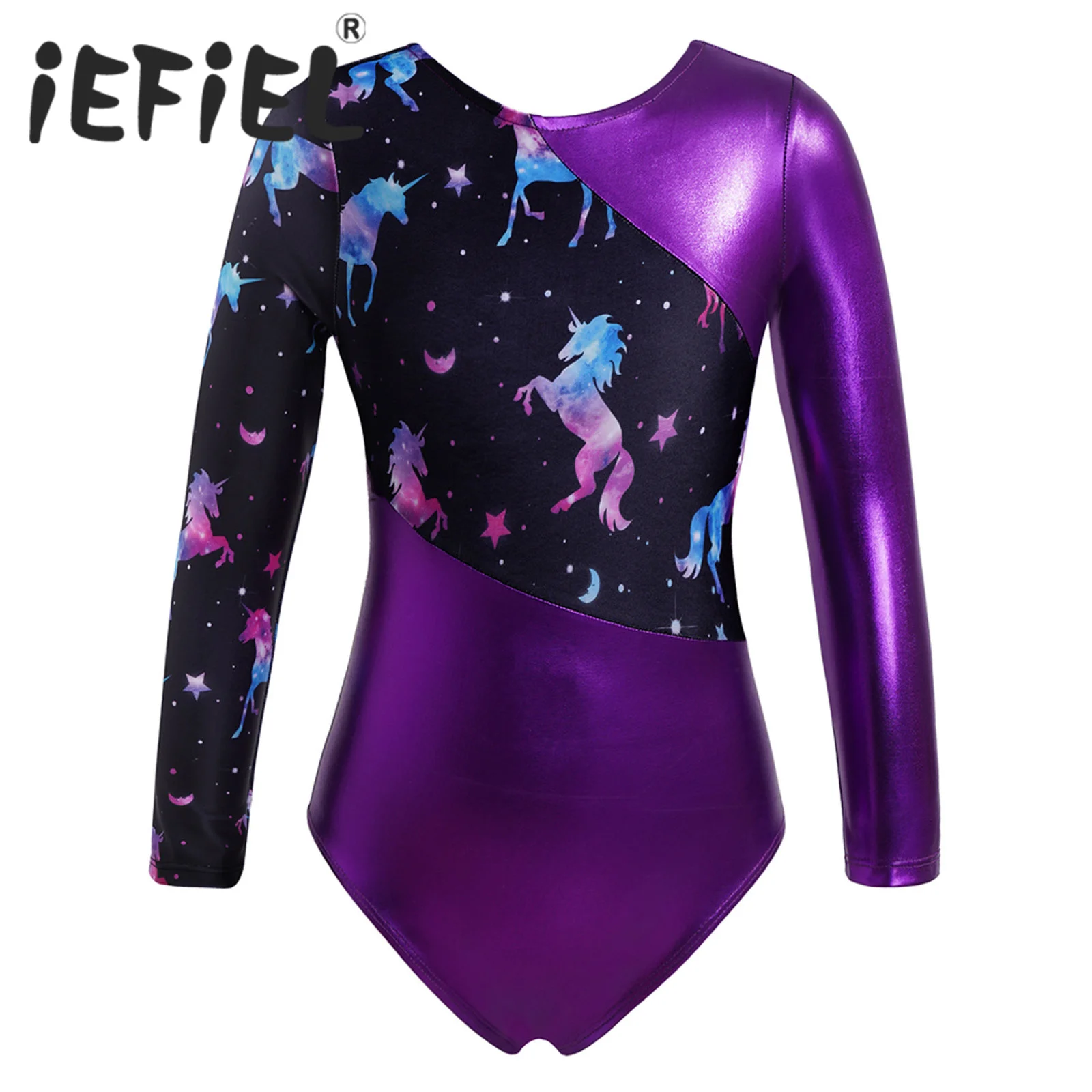 

Kids Girls Long Sleeves Cartoon Print Sports Gymnastics Workot Bodysuit Choldren Patchwork Ballet Dance Leotard Jumpsuit Romper