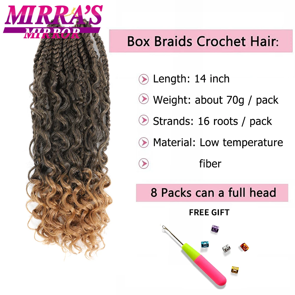 Synthetic Box Braids Crochet Hair With Curly End 14 Inch Goddess Crochet Box Braids Omber Braiding Hair Extension for Afro Women