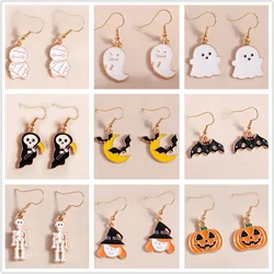 Trendy Halloween Drop Earrings For Women Moon Death Ghost Pumpkin Skeleton Dangle Earrings Party Accessories Funny Jewelry Gifts