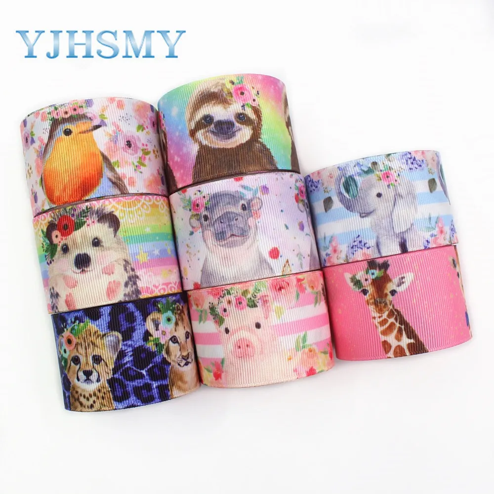 YJHSMY I-19906-2069,10 yards,38 mm Cute animal ribbon heat transfer printing grosgrain, gift packaging DIY material