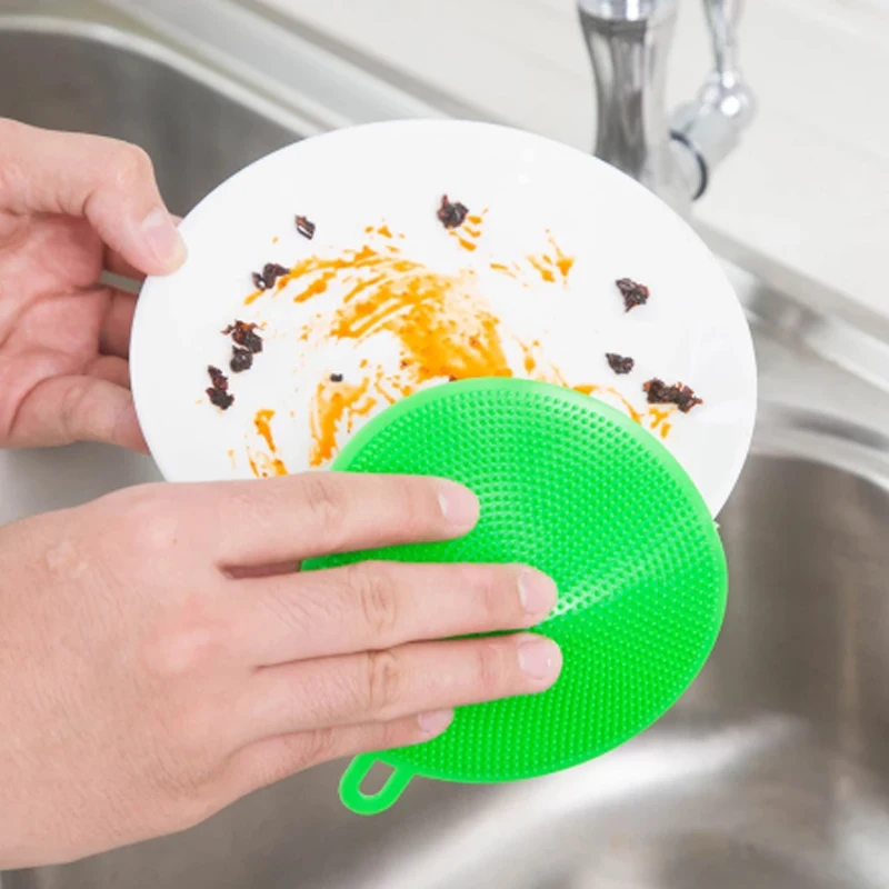 Silicone Kitchen Cleaning Brush Dishwashing Brush Fruit Vegetable Cleaning Brushes Pot Pan Sponge Scouring Pads Cleaning Tools