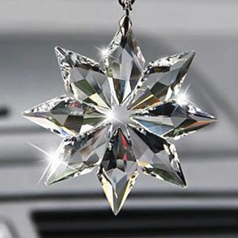 Hot Selling 80mm Crystal Snowflake Prism Suncatcher Ornament Fengshui Christmas Tree Hanging Wedding Craft Car& Home Decoration