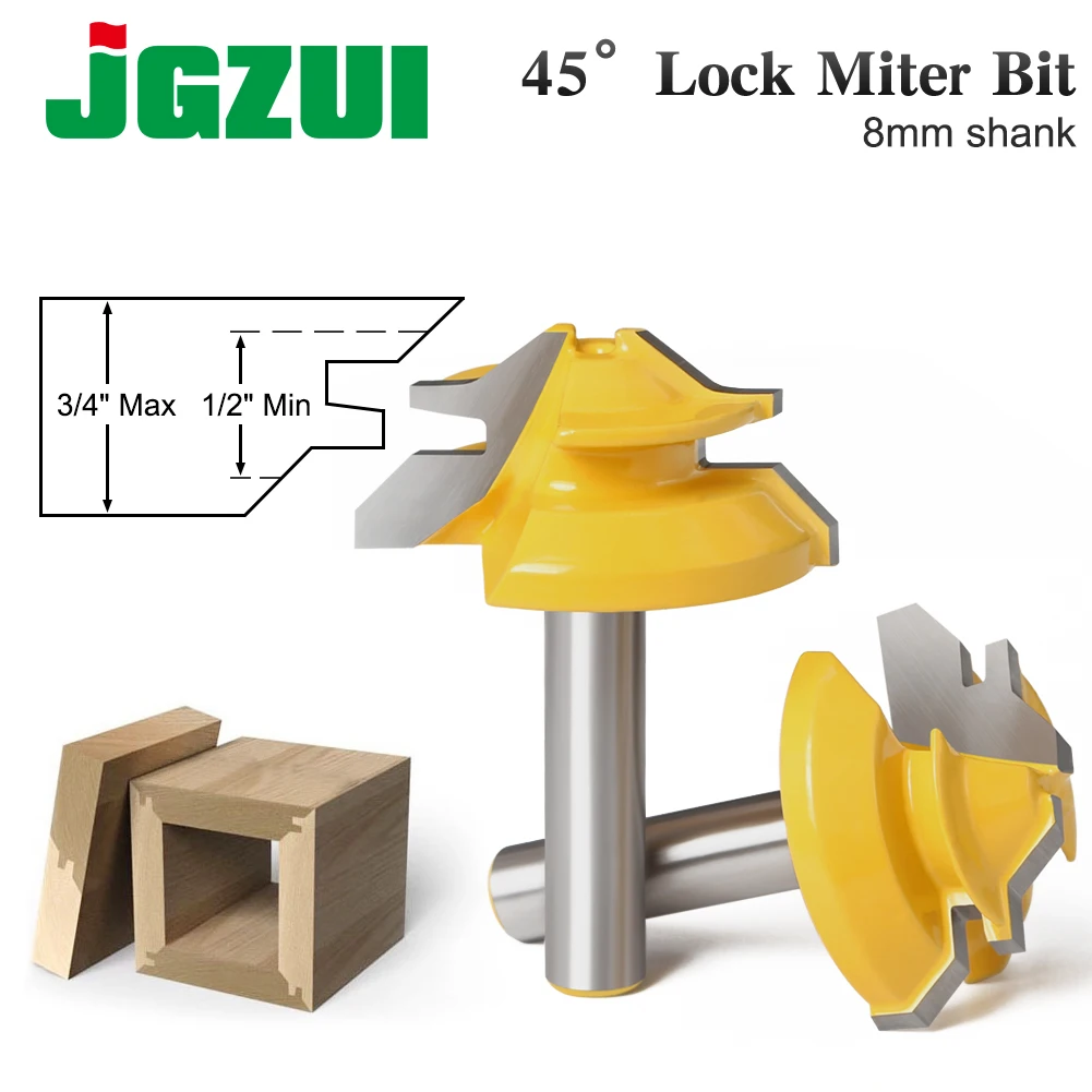 45 Degree Lock Miter Router Bit 8Inch Shank Woodworking Tenon Milling Cutter Tool Drilling Milling For Wood Carbide Alloy