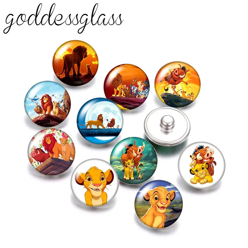 Disney The Lion King HAKUNA MATATA Simba 10pcs Round photo glass 18mm snap buttons for 18mm snap bracelets jewelry wholesale