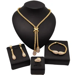 Yulaili Top Quality Vintage Style Gold Plated Round Crystal Pendant Necklace Earring Bracelet Ring African Party Jewelry Sets