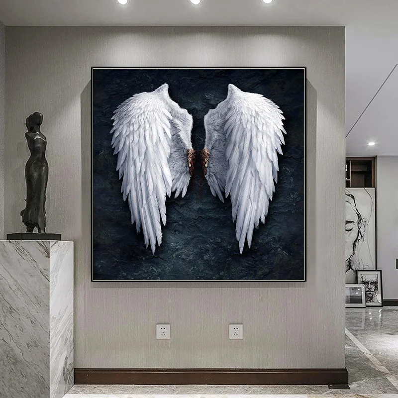 

Modern Black White Angel Wings Art Canvas Painting Luxury Golden Big Angle Wings Decorative Picture for Living Room Decor Poster