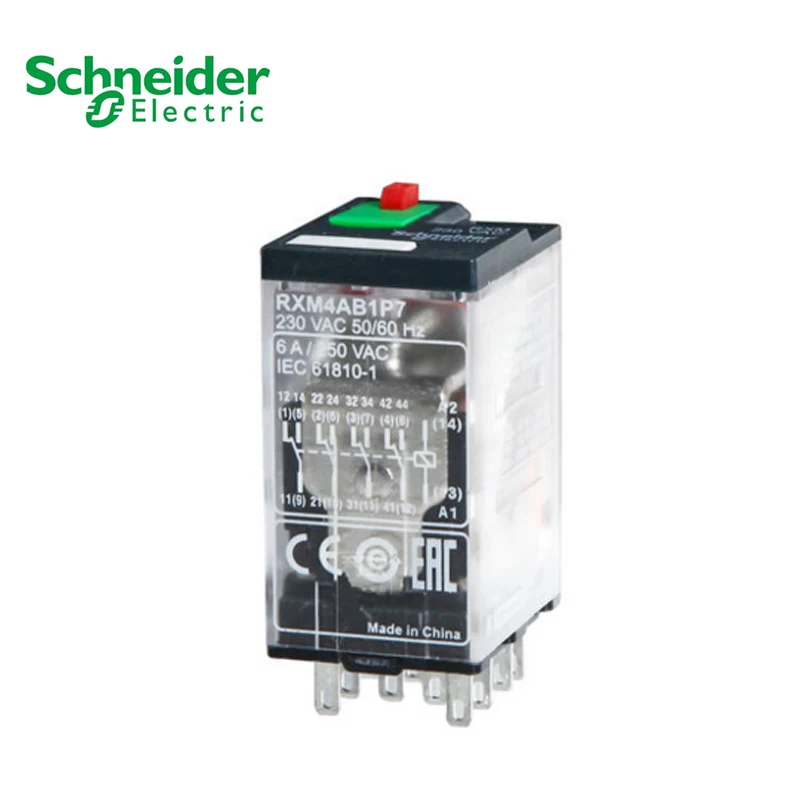 

Оригинальное экспортное небольшое вставное реле 230 В переменного тока, 50/60 Гц, четыре открытия, четыре закрытия, кнопка тестирования блокировки