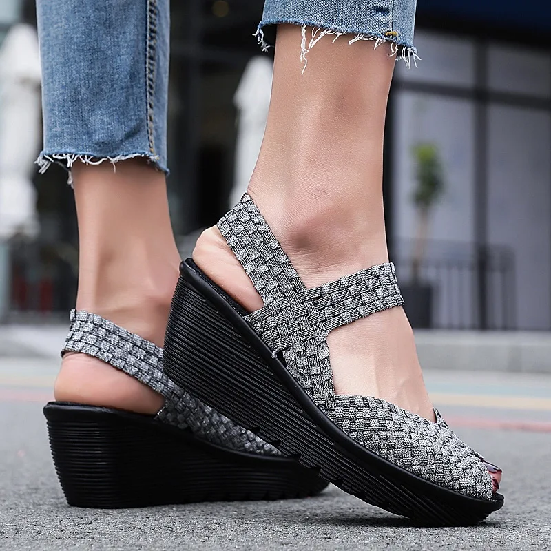 Women Sandals Summer Platform Shoes Peep Toe 2023 Fashion Handmade Woven Shoes Breathable Wedge Women Sneakers Big Size 42