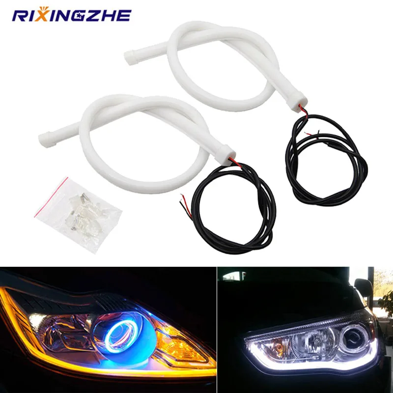 Car 30/45/60cm Flexible DRL day time Running light angel eye light White Amber Blue Red LED Headlight Strip led waterproof