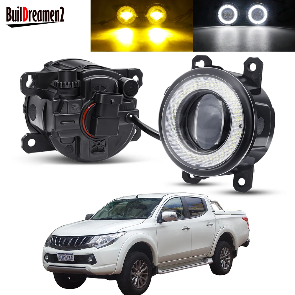 2 Pieces Car LED Lens Fog Light Assembly Angel Eye Fog Driving Lamp DRL 30W H11 12V For Mitsubishi Triton Strada 2005-2018