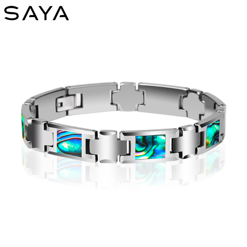 20CM Length Tungsten Carbide Bracelets Inlay Colorful Deep Sea Shells for Men Fashion Chain Jewelry