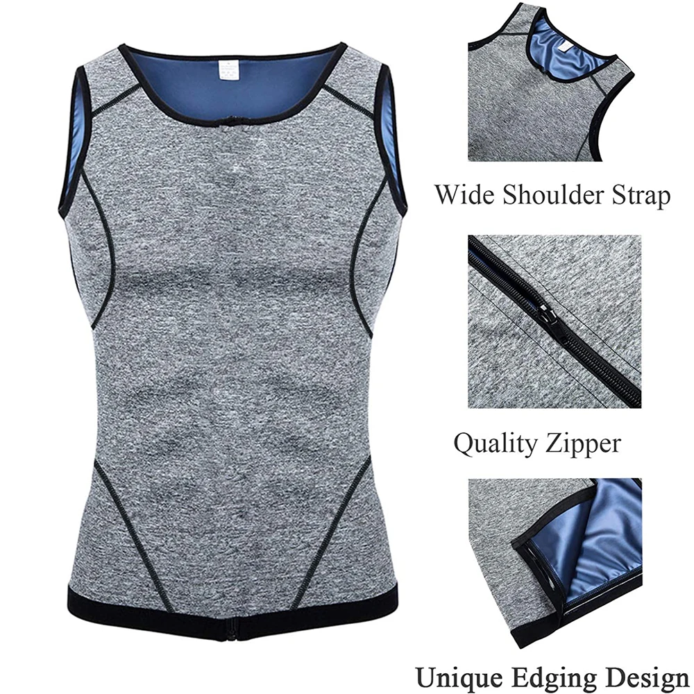 Men Sauna Shirt Sweat Suit Slimming Vest Workout Tank Top Waist Trainer Shaper Workout Fat Burn Weight Loss