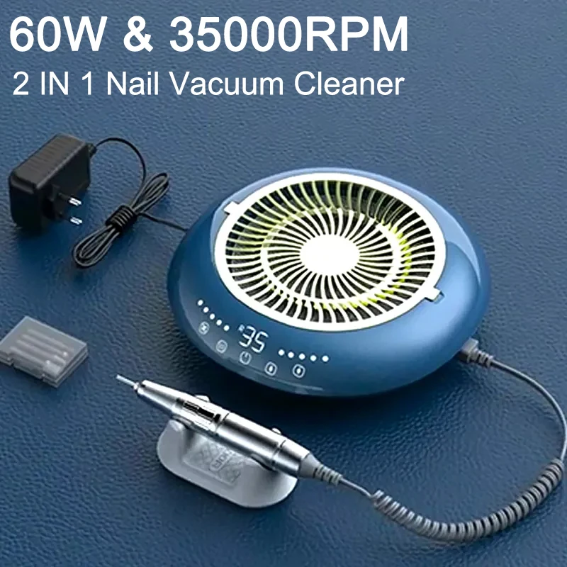 

2in1 Strong Power Nails Dust Collector Low Noise Nail Vacuum Cleaner With Reusable Filter With 35000RPM Nail Drill Machine Set