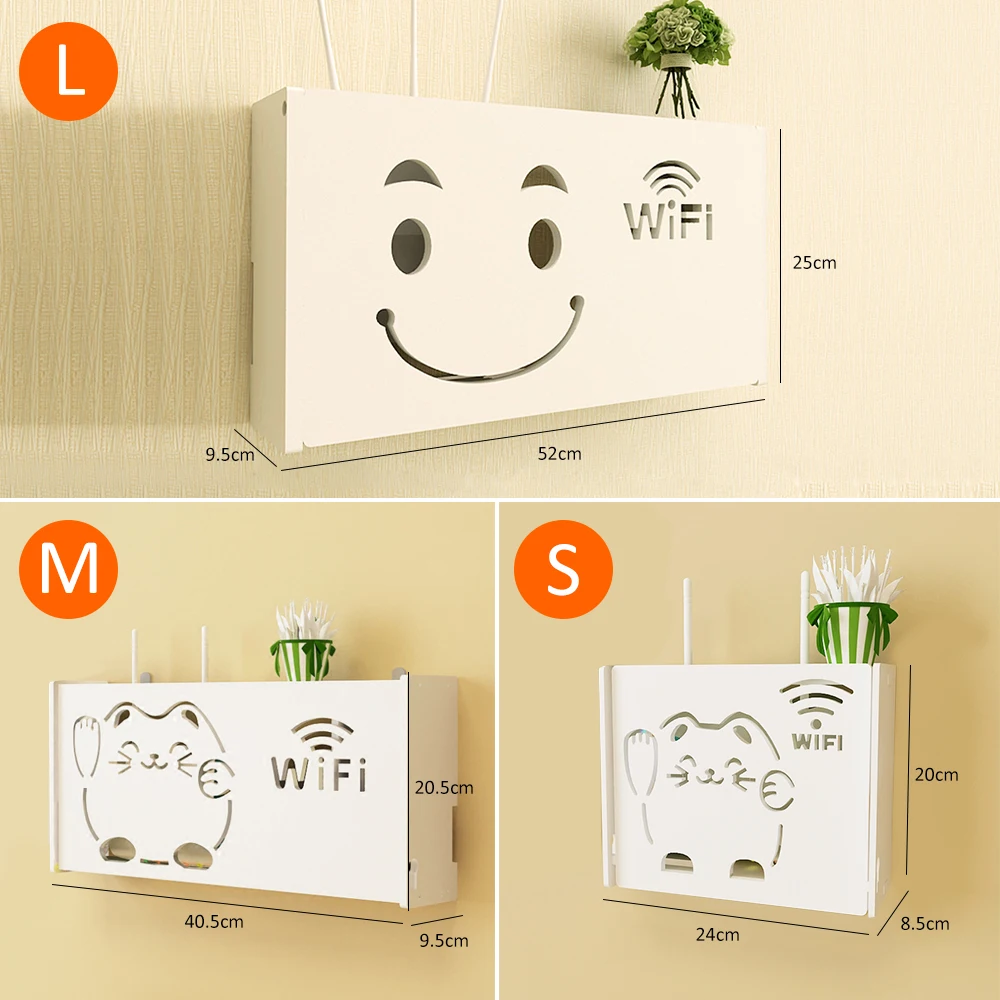 Wireless Wifi Router Storage Boxes Home Hanging Decor Cable Power Plug Wire Wall Mounted Floating Shelf Storage Rack S/M/L Wifi