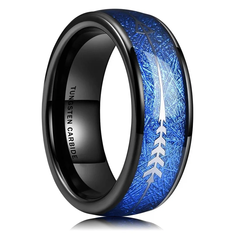 8mm Blue Fashion Men Rings Tungsten Carbide Ring Inlay Arrow Engagement Wedding Band Men Jewelry Accessories