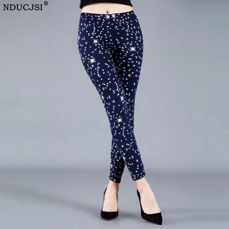 NDUCJSI Fitness Leggin Star Printed Leggings Women Workout Sexy Polyester High Waist Trousers Gym Pencil Pants