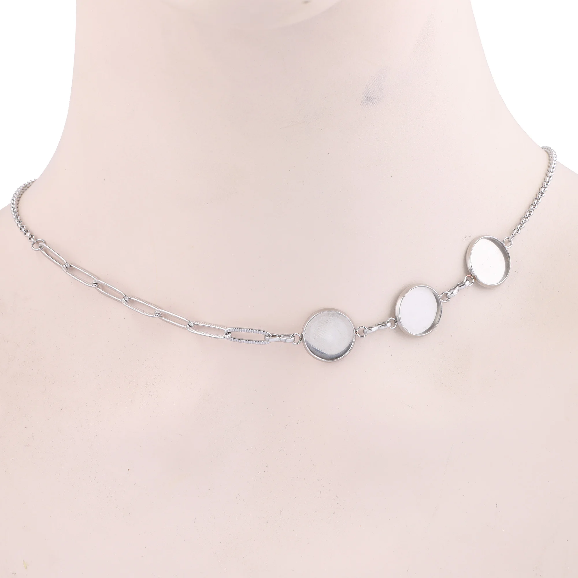 2szt Fit 12mm Kaboszon Wisiorek Podstawa Ustawianie Tace 60cm Długi Łańcuch Naszyjnik Bezel Półfabrykaty Regulowane Stal Nierdzewna Diy Findings