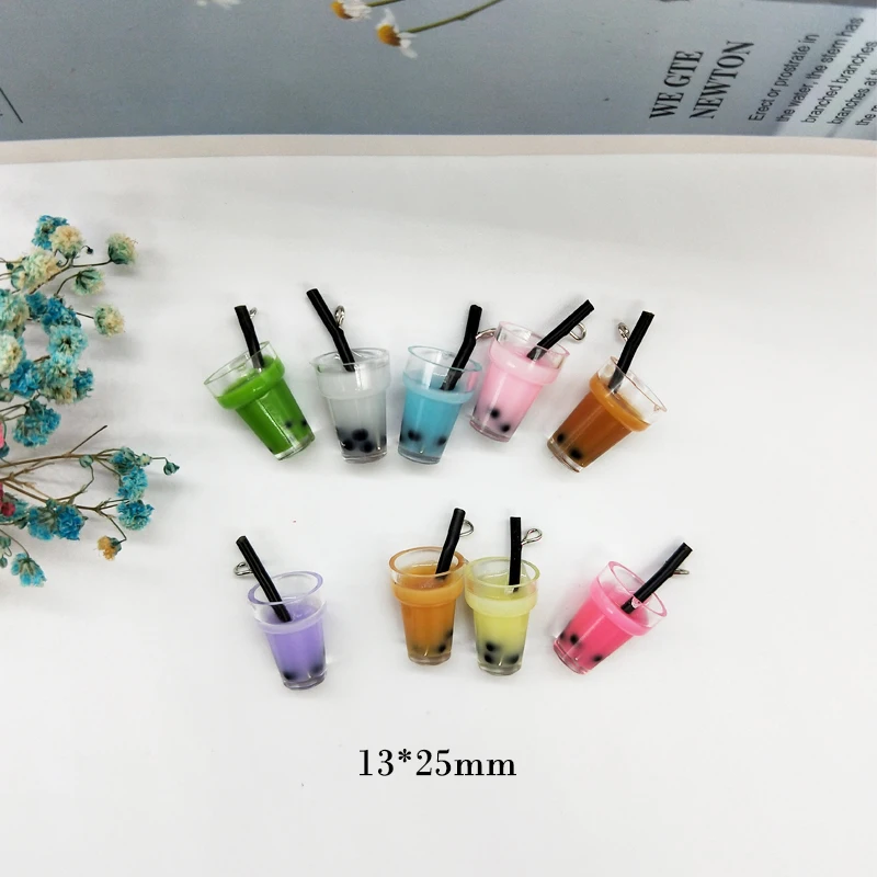 10pcs Resin Summer Drink Bottle Charms 3D Pearl Milk Tea Pendants DIY Craft Fit  Bracelet Earring Jewelry DIY Findings Handmade