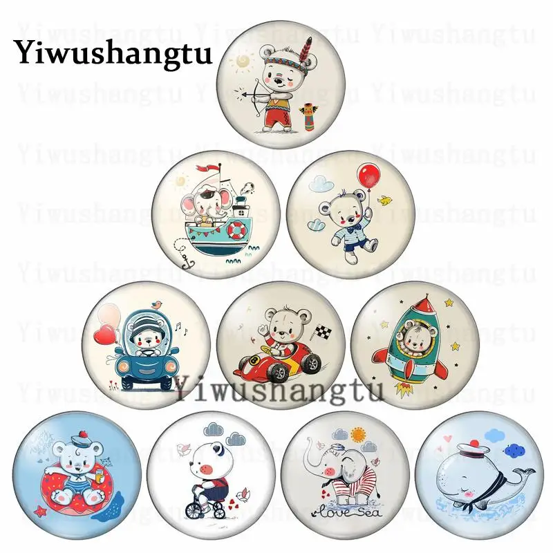 

Cute cartoon bear elephant animals drive happyiness 12mm/20mm/25mm/30mm photo glass cabochon demo flat back Making findings