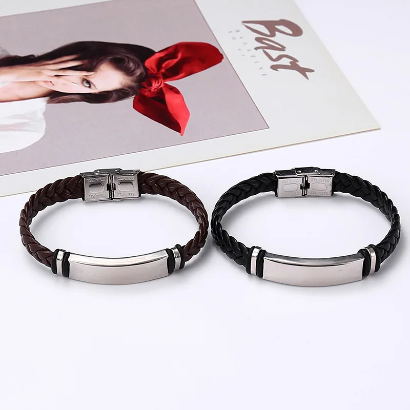 2020 Fashion Bracelet Black Leather Bracelets & Bangles Stainless Steel Bracelets For Women Men Jewelry