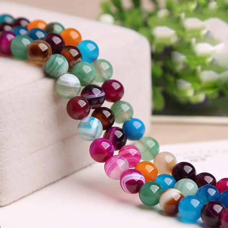 Naturalny kamień agatowy okrągły kolorowy 4mm 6mm 8mm 10mm 12mm luźne koraliki do tworzenia biżuterii bransoletka DIY rzemiosło ustalenia