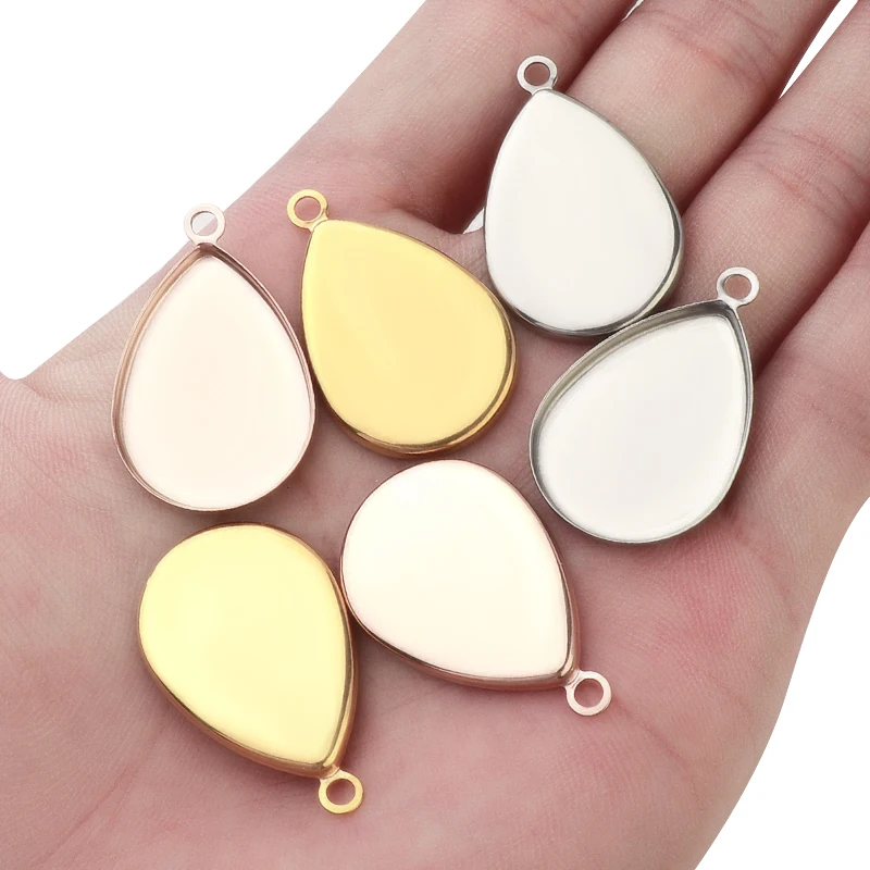 10 pezzi in acciaio inossidabile con goccia d'acqua in oro rosa 25mm lunetta vuota pendente Cabochon Base per gioielli fai da te che fanno accessori