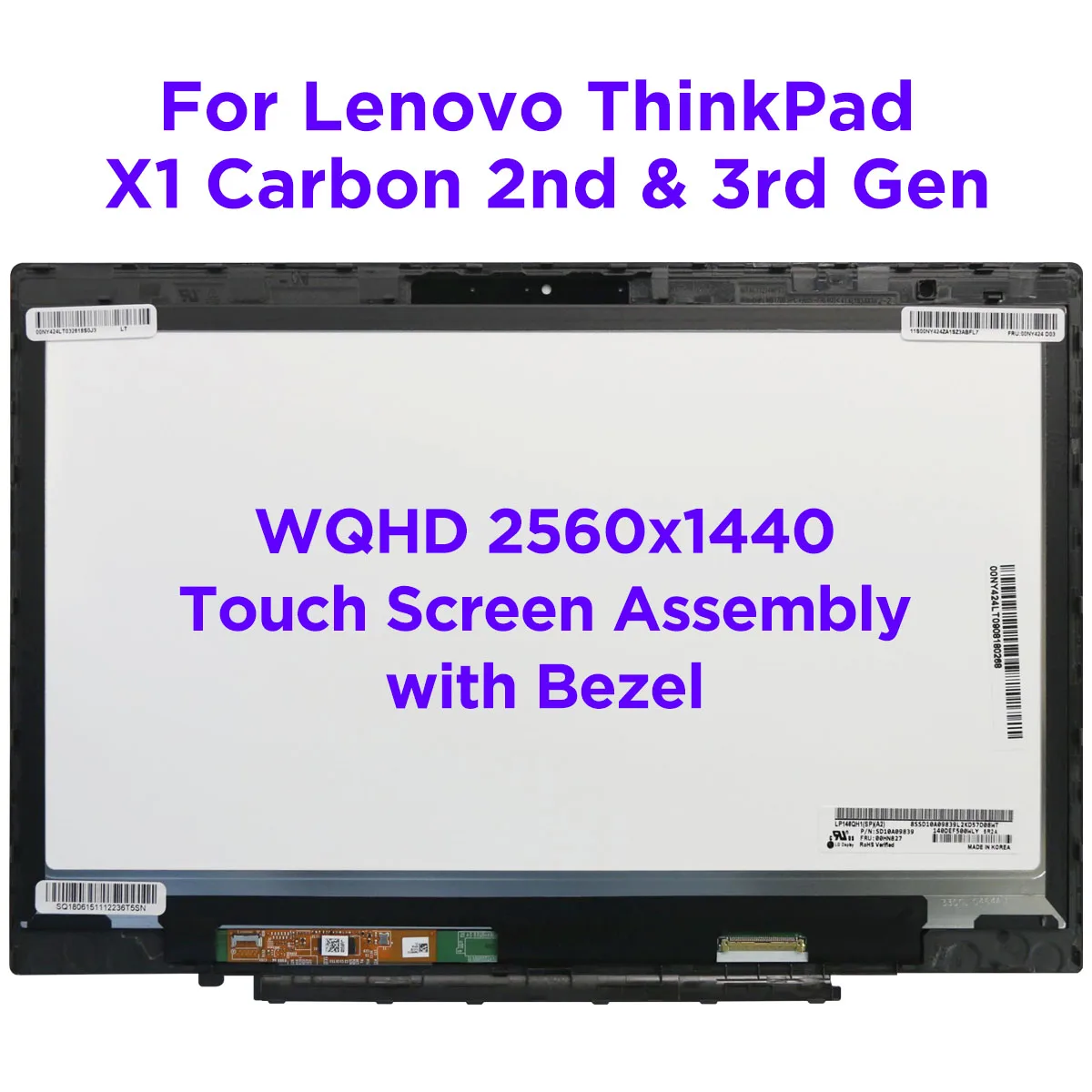 14.0" LCD Touch Screen Digitizer Assembly for Lenovo ThinkPad X1 Carbon 2nd Gen 3rd Gen Replacement WQHD 00HN829 00HN842 00NY424