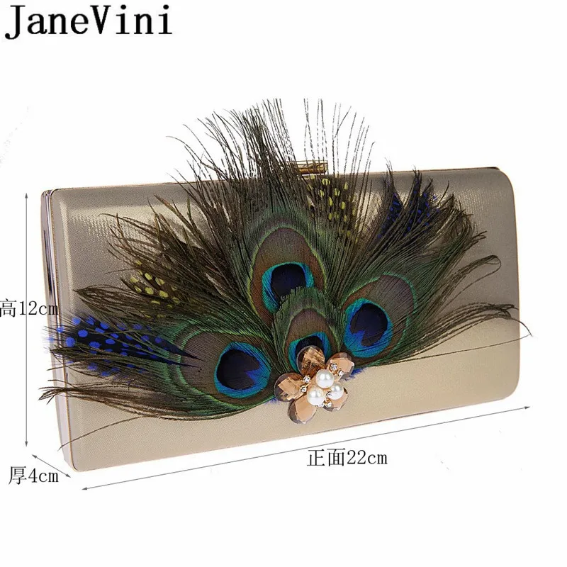 JaneVini-Bolso de mano de plumas de pavo real para mujer, bandolera rectangular de perlas de cristal, bolsos de noche dorados y azules reales para fiesta