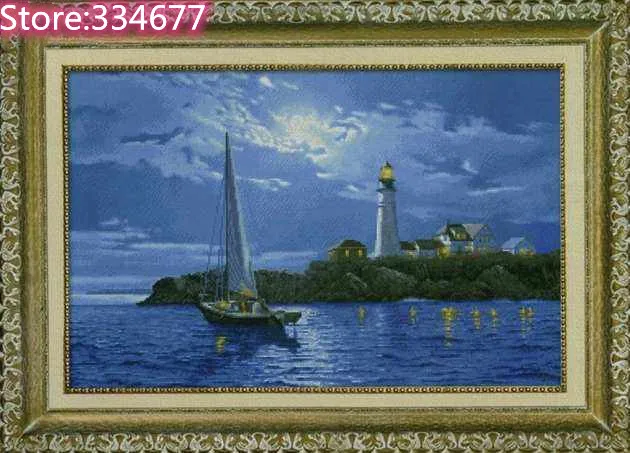 

Морская лодка, маяк, пейзаж, высокое качество, наборы для вышивки крестом, 14CT, набор для шитья без печати, вышитое искусство, ручная работа, домашний декор