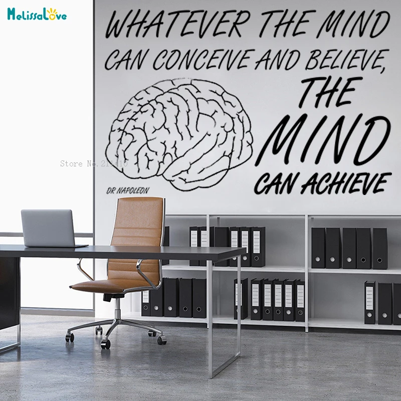 Whatever The Mind Can Conceive And Believe It Can Achieve Wall Sticker Inspiring Word Brain Modeling Vinyl Office Decals YT3025