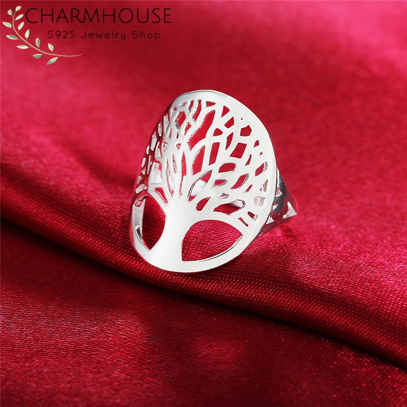 Silver Plated Tree Life Finger Rings for Women Size 6/7/8/9/10 Anillos Bague Femme Trendy Jewelry Accessories Gifts