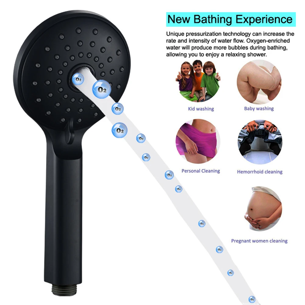 

New American Matte Black Handheld Shower ABS Plating 3 Function Pressurized Head Set