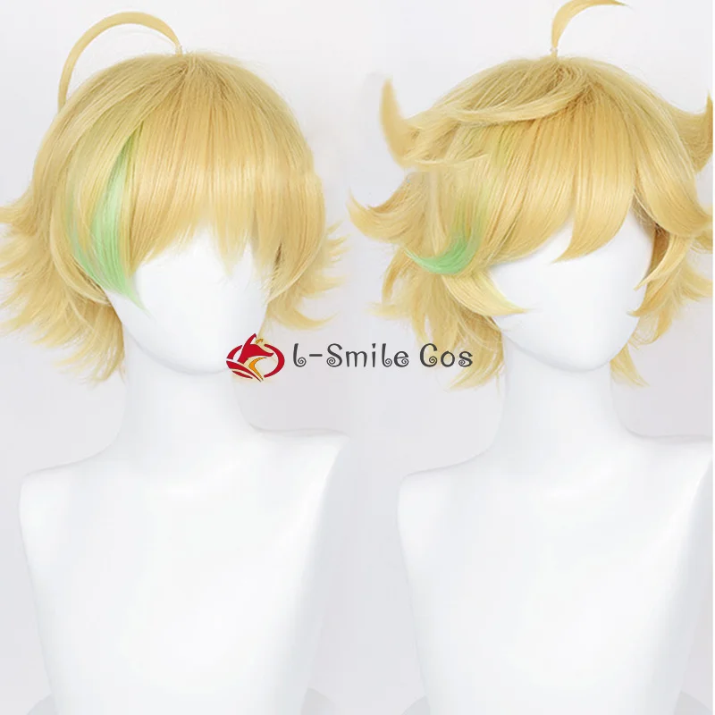 Game ES  Harukawa Sora Golden Yellow Short Cosplay Wigs Heat Resistant Synthetic Hair Anime Man Wig + Wig Cap