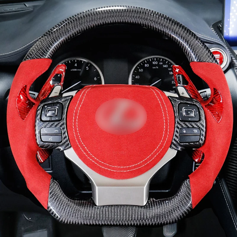 QHCP 1Pcs Car Steering Wheel Customized Real Carbon Fiber Leather Sport Pattern Red Line Stitching For LEXUSNX/RX/ES/IS/CT 2013+