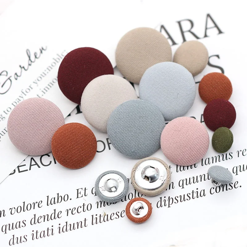 10Pcs Round Fabric Covered Metal Buttons Dress Shirt Cloth Shank Buckle Sewing Accessories Clothing DIY Decorative