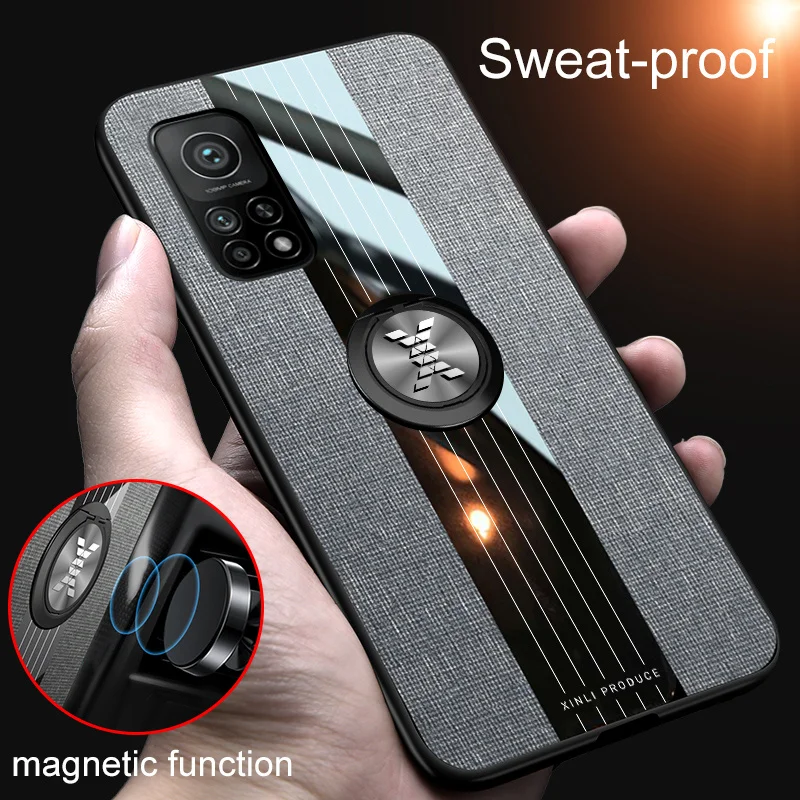 Cloth Fabric Magnetic Holder Ring Case For Xiaomi Mi10T Mi 10T Pro 10 T T10 Xiaomi10T Lite Silicone Frame Shockproof Coque Cover