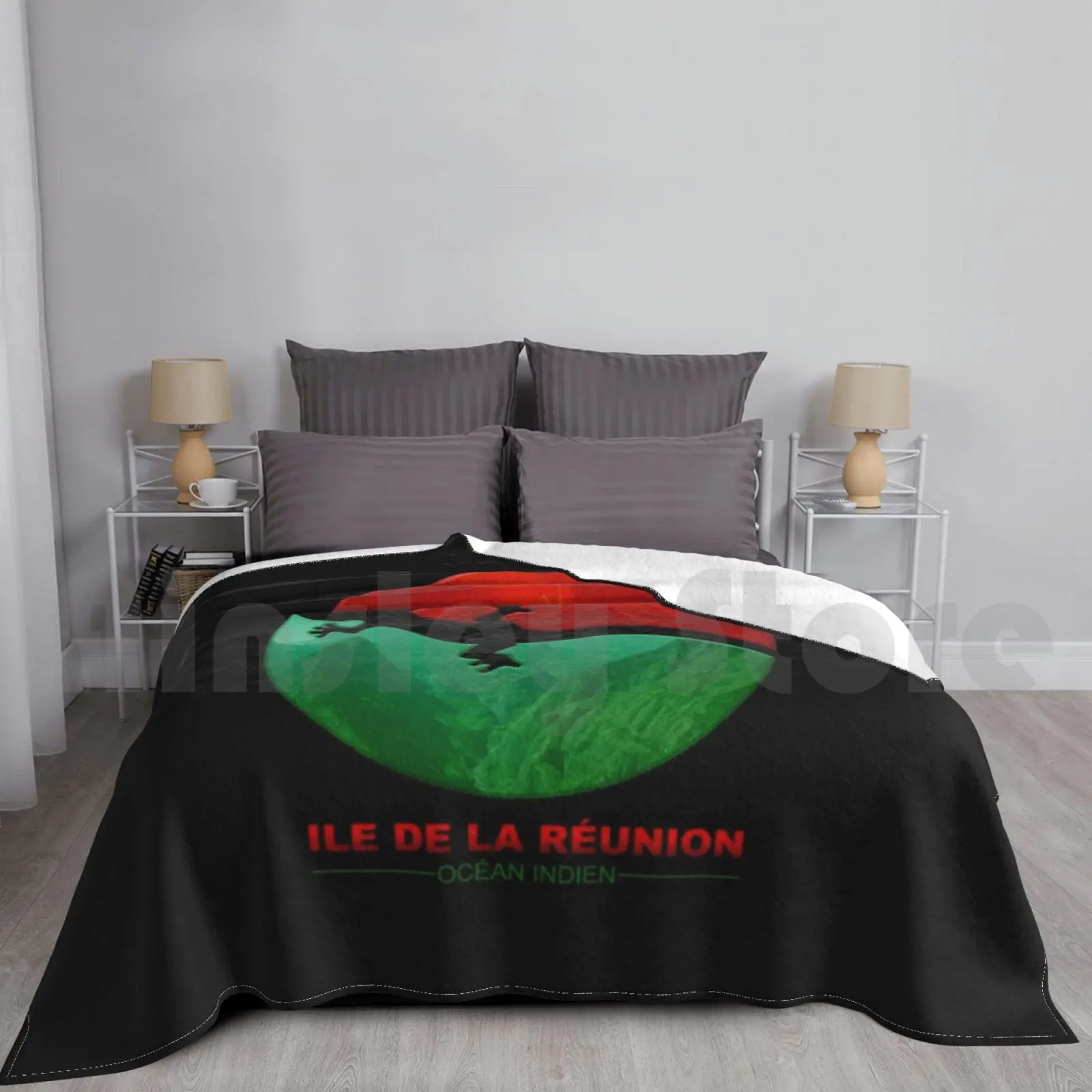 Margouillat Red Volcano And Green Nature Blanket Fashion Custom 974 Logo 974 Reunion Island Reunionese Creole