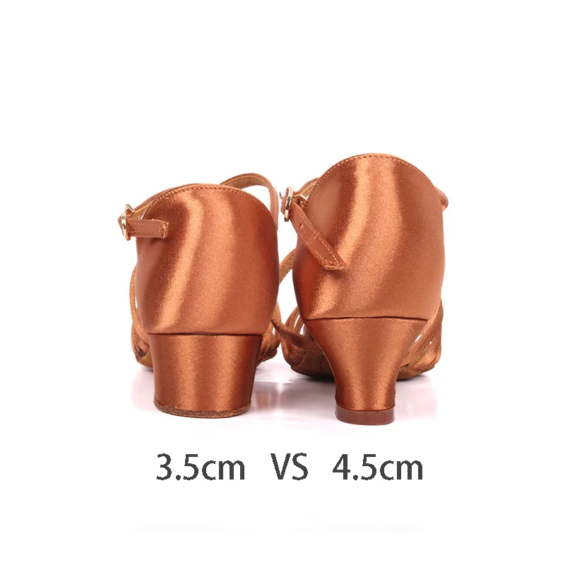 BD Kids Dance Shoes 603 Satin Sandal Girls Latin Dancing Shoes pro Soft Sole 2 kinds heels  comfortable stable dark tan