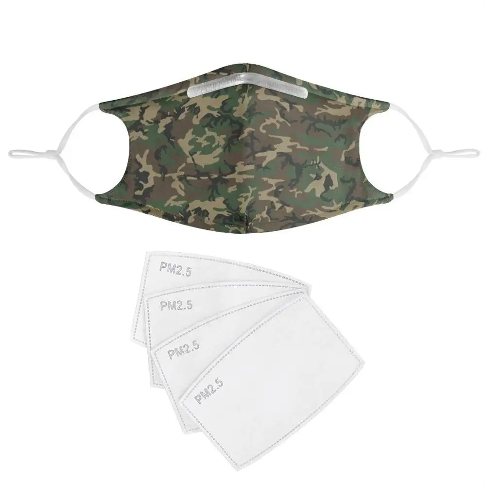 Popolare Camouflage Custom pattern maschere antigas inserto in carbonio donna uomo maschere antipolvere maschera lavabile maschera facciale riutilizzabile 4 filtri