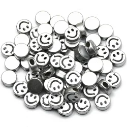 Acrylic Beads Fashion 12x6mm Silver Color Flat Round Smile Loose Spacer Beads For Jewelry Making DIY Handmade Necklaces Supplies