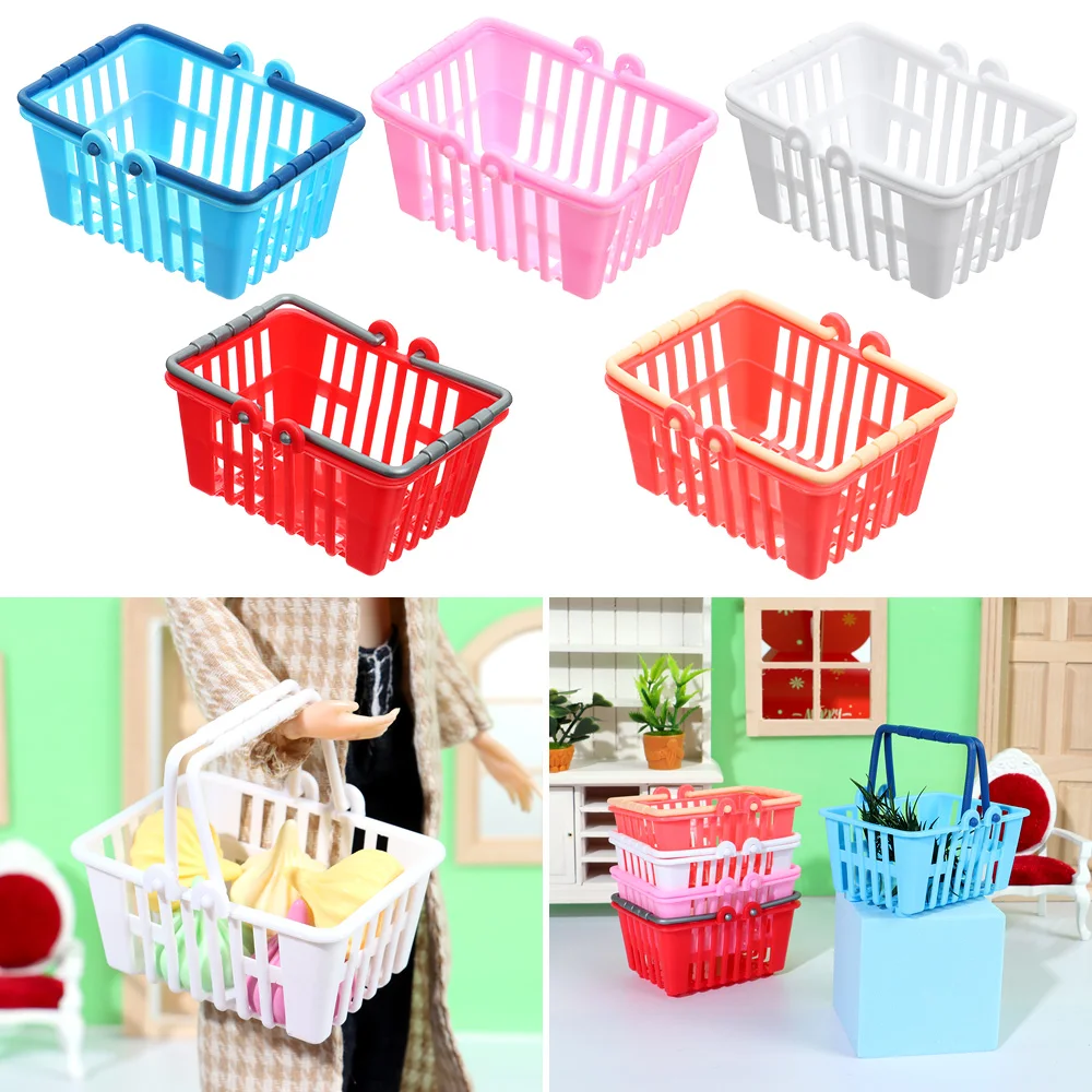 Plastic Miniature Food Basket Mini Shopping Hand Basket Model Pretend Play Toys Doll House Furniture Accessories